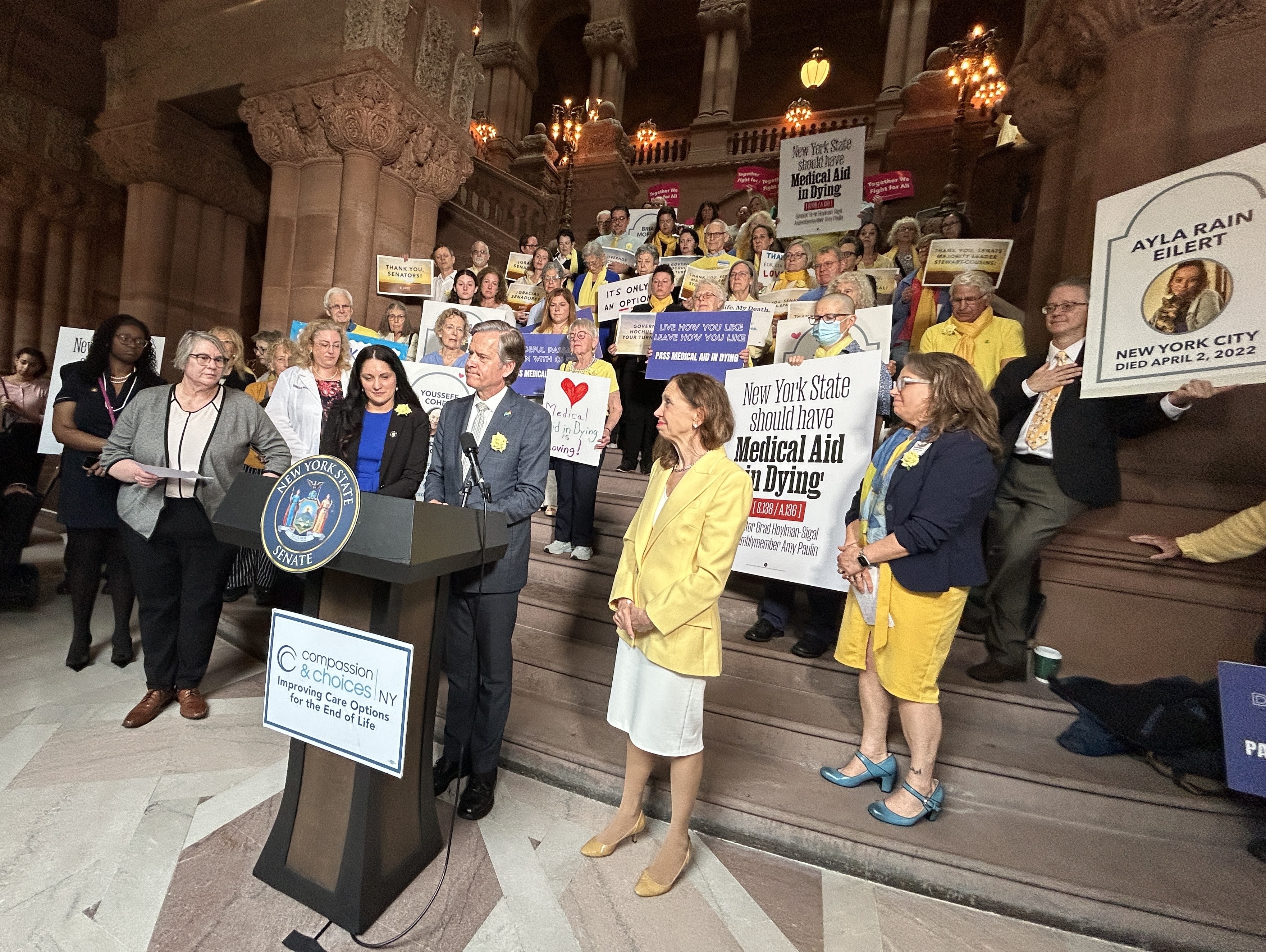Demonstrators in Albany's Capitol building.