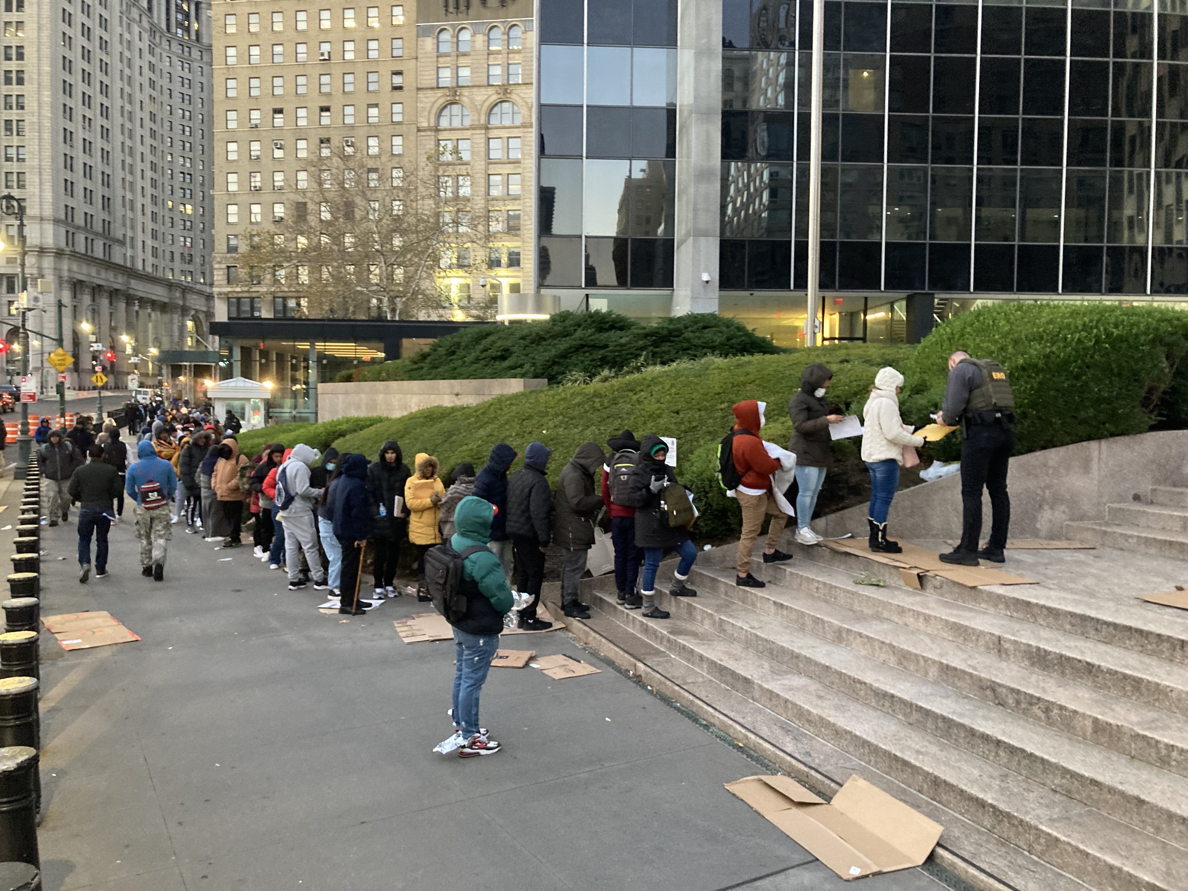 A long line outside the main immigration courthouse in Manhattan