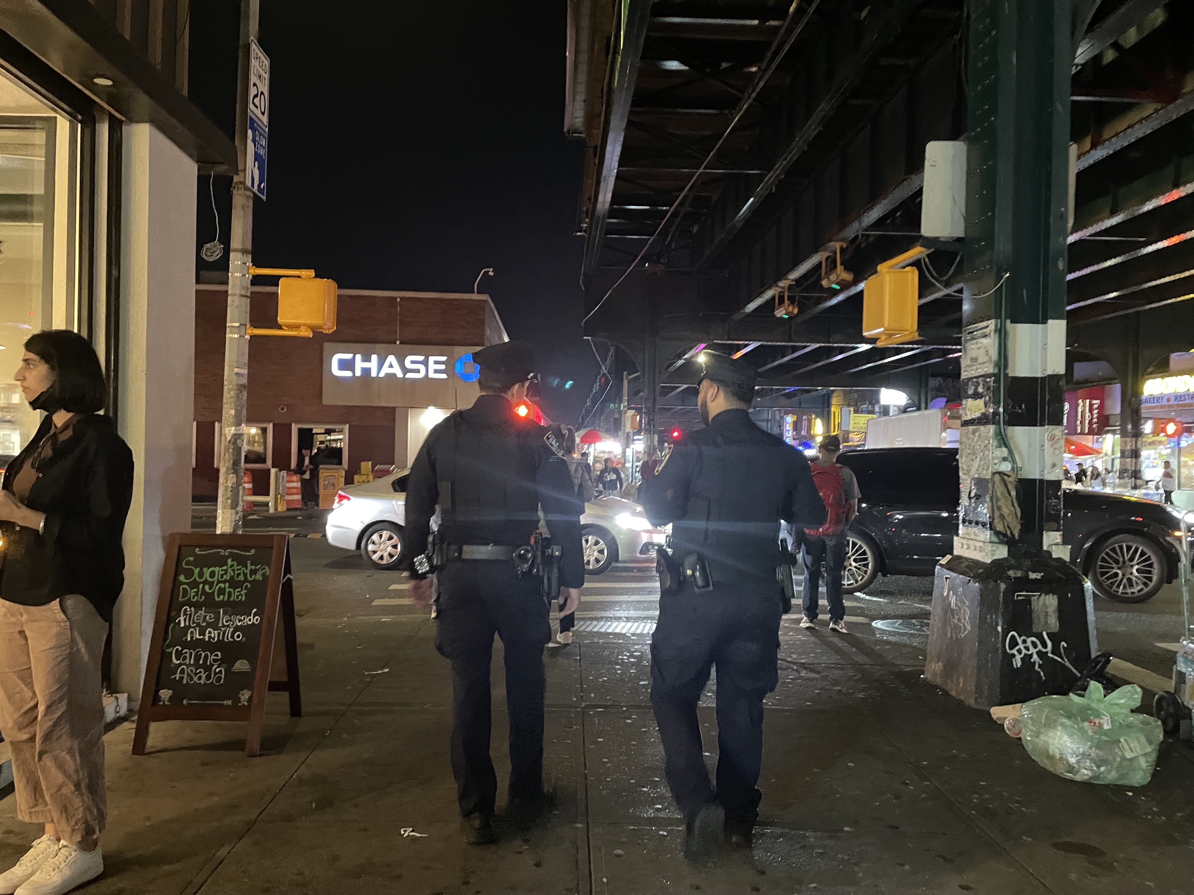 Police making the rounds on Roosevelt Avenue in Queens.