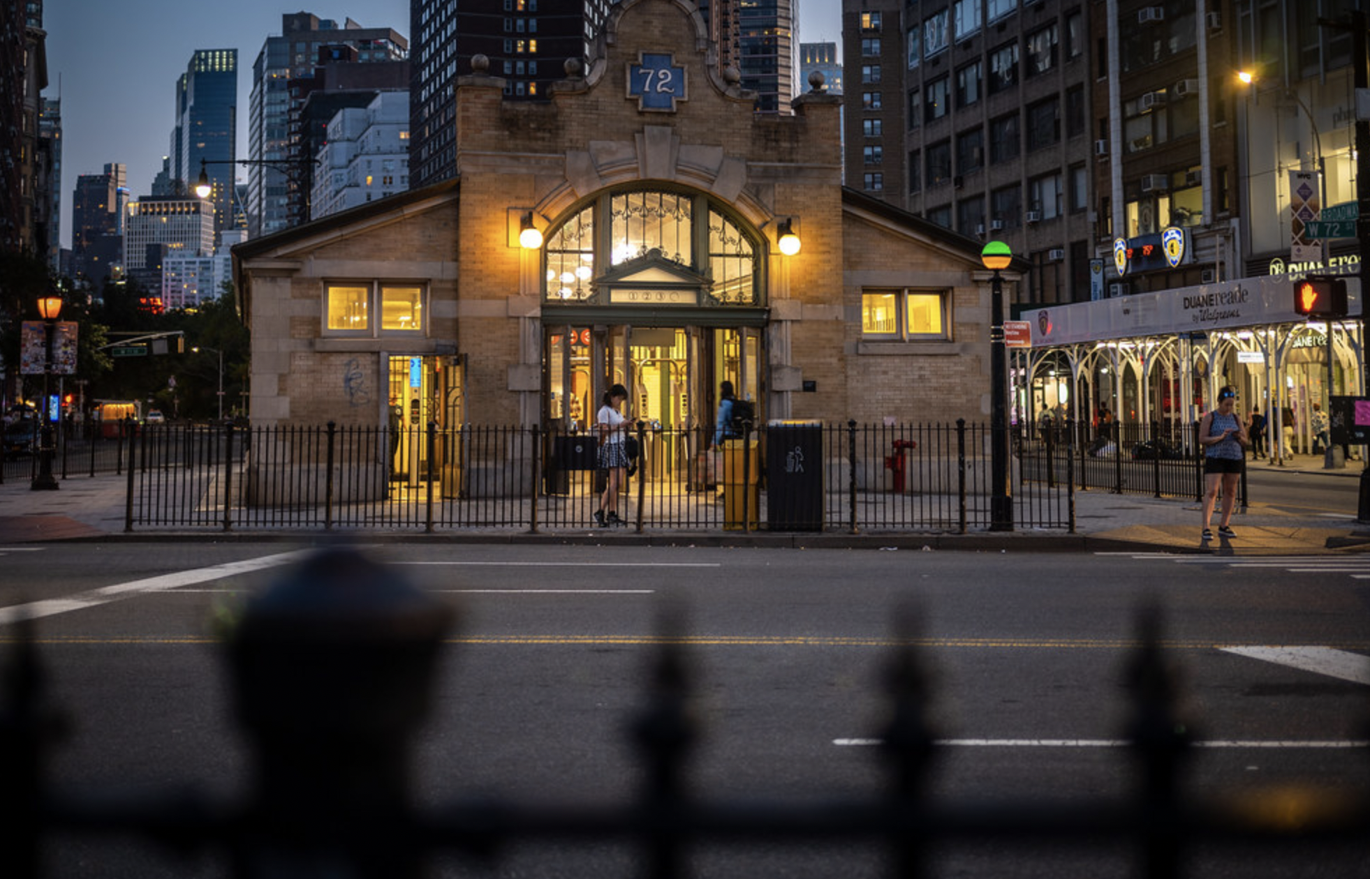 the 72nd street subway entrance at twilight