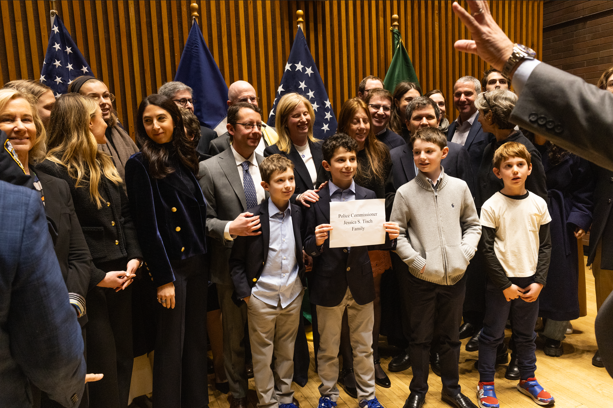 Jessica Tisch, the departing Sanitation Commissioner, celebrates being sworn in as the new New York City Police Commissioner with friends, family, and colleagues on November 25, 2024 at One Police Plaza in New York City.