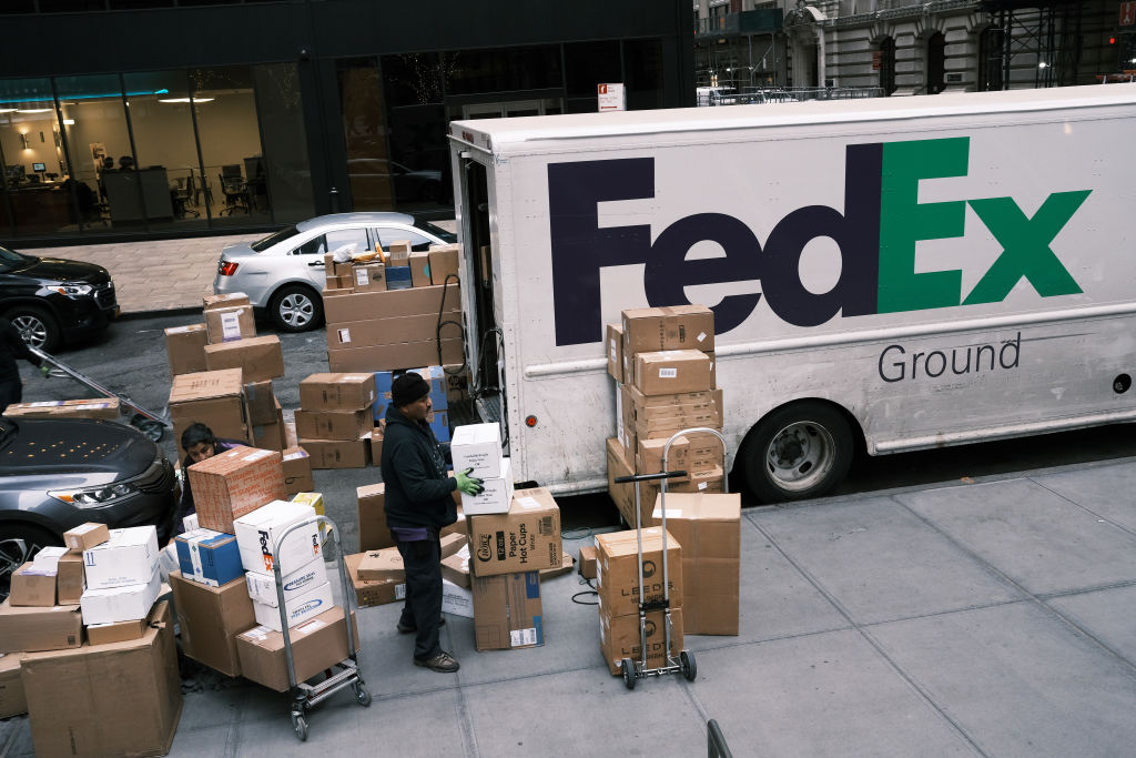 a delivery truck blocking traffic