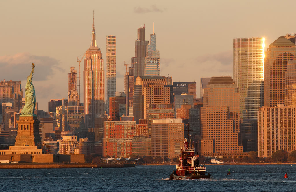 the sun setting on Manhattan